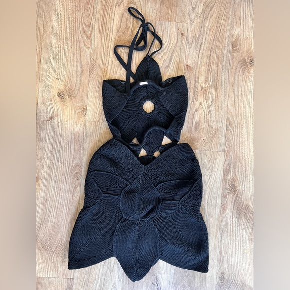 Cult Gaia Floreana Cut Out Hand Crocheted Knit Dress Size XS Black - Picture 6 of 11